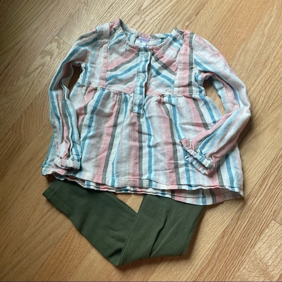 Carter’s Striped Tunic Outfit 3T Pants Green Blue White Pink Long Sleeve Girls - Picture 2 of 6